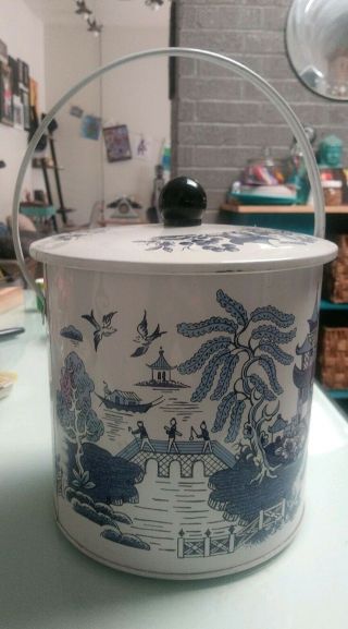Baret Ware England Biscuit Barrel Tin With Handle Asian Oriental