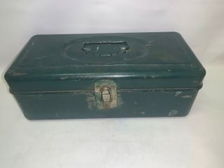Vintage Blu - Green Metal Union Steel Tackle Box Utility Tool Chest Usa Model 2313