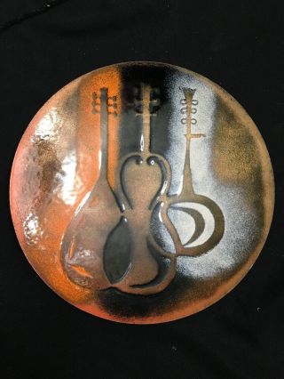 Vintage Mid - Century Mod Modernsit 10 " Enamel On Copper Plate Musical Instruments