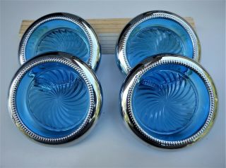 Vintage Park Sherman Silver Plate And Cobalt Blue Glass Coasters