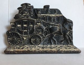 Antique Cast Iron Horse Drawn Carriage Buggy Wagon Bookend Doorstop