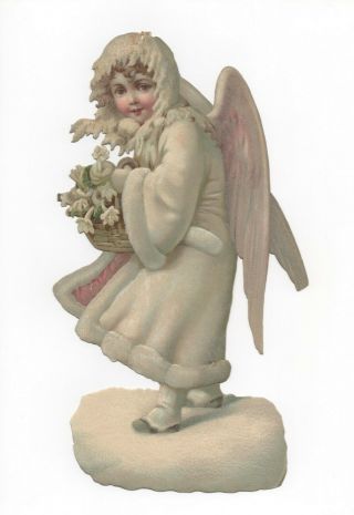 Antique 19th C German Christmas Die Cut Snow Angel Victorian Embossed Scrap 10 "