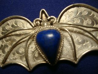 RARE 1800 ' S 3 INCH LAPIS SPIDER STERLING SILVER OLD PAWN BROOCH 2