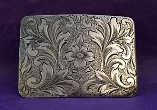 Spectacular Old Vintage Western American Engraved Sterling Silver Belt Buckle