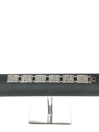 Denmark Ib Jenson 830s Vintage Silver 830s Story Panel Bracelet - 7.  25”