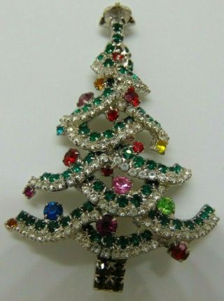 Vintage Dorothy Bauer Rhinestone Christmas Tree Pin Pendant Brooch