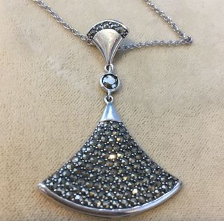 Fabulous Art Deco Style Sterling Silver And Marcasite Pendant Necklace By Tjm