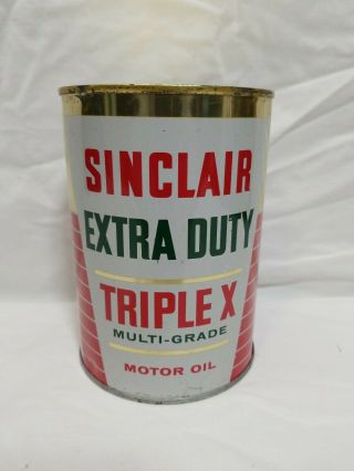 Vtg Sinclair Triple X Motor Oil 1 Quart Oil Can Extra Duty Multi - Grade