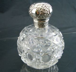 Antique Silver Scent Bottle - London 1896 - Cut Glass Body - John Grinsell