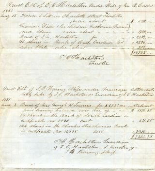 1851 Charleston Sc Estate Valuation Including Slaves Mrs R Cordes & J B Waring
