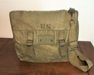 WWII US ARMY M1936 MUSETTE BAG & STRAP - PARATROOPER - ATLANTA PROD. 2
