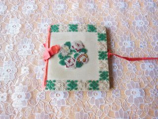 Victorian Bristol Board Needle Book With Beaded Floral Design/sentiment