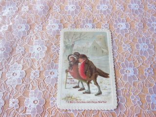 Victorian Christmas Card/anthropomorphic Robin Couple Walking In Snow/goodall