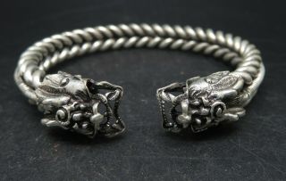 Vintage Viking Style Silver Bangle With Dragon Heads Terminal
