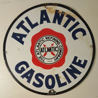 Vintage Atlantic Gasoline Porcelain Sign Gas Oil Metal Advertising