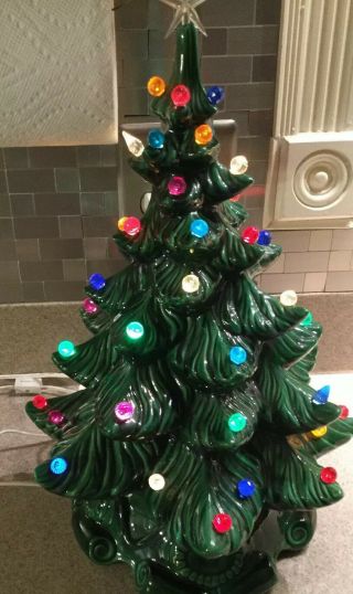 Vintage Ceramic Christmas Tree - Signed Atlantic Mold - 17 " Tall