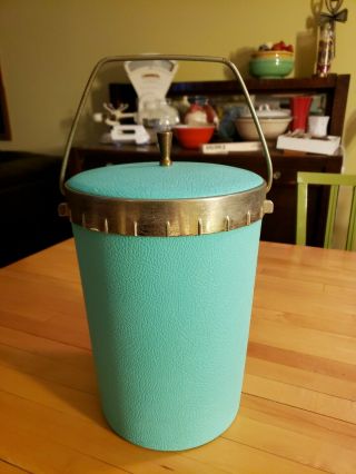 Vintage Tall Ice Bucket Insulated Soft Plastic Turquoise Aqua Cal Dak