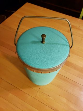 Vintage tall Ice Bucket Insulated Soft Plastic Turquoise Aqua cal dak 2