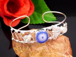 Blue Solar Agate.  925 Silver Bangle Cuff Charming Jewelry Jc201 - Jc252