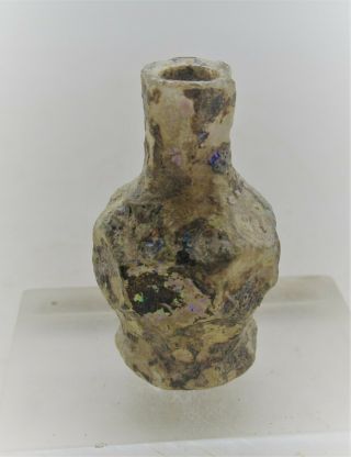 Circa 400 - 500ad Late Roman Era Glass Poison Bottle With Iridescent Patina