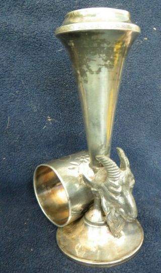Antique Meriden American Silver Plate Figural Napkin Ring Bud Vase Goat Head