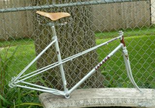 Vintage Mixte Bicycle Frame Fork Bike 4130 Lugged Steel Silver Red Takara Tourer