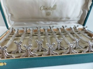 Set Of 12 Christofle Rubans Silver Plate Knife Rest With Box