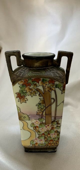 Vintage Early To Mid Century Art Deco Hand Painted Japan Square Vase