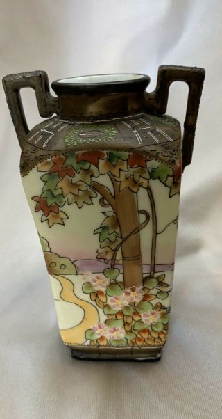 Vintage Early To Mid century Art Deco Hand painted Japan Square Vase 2
