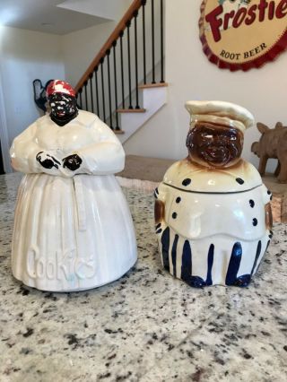Vintage 2 Black Americana 11” Uncle Mose Papi And Aunt Jemima Ceramic Cookie Jar