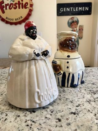 Vintage 2 Black Americana 11” Uncle Mose Papi And Aunt Jemima Ceramic Cookie Jar 2