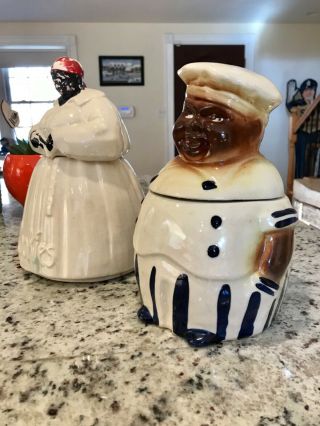 Vintage 2 Black Americana 11” Uncle Mose Papi And Aunt Jemima Ceramic Cookie Jar 3