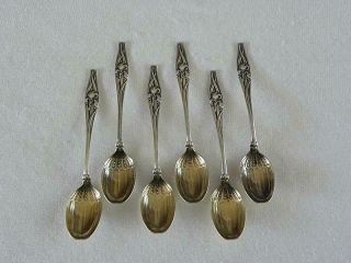 Set Of Six Whiting Sterling Silver Demitasse Spoons Art Nouveau Iris C 1900