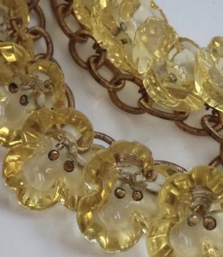 Vintage Art Deco Miriam Haskell Gold Gilt Brass Citrine Glass Flower Necklace