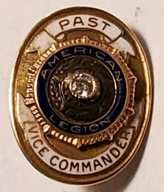 14k Gold Past Vice Commander American Legion Pin With Diamond 3.  00 Grams
