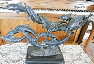 Spi San Pacific International Dolphin Pod Brass Sculpture Large Heavy