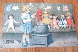 Bessie Pease Gutmann " A Busy Day In Dollville " Tin Picturediamond Dyes 613