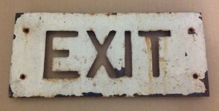 Vintage Utilitarian Cast Iron Rustic Old Exit Sign Cool Paint Peeling Rusty