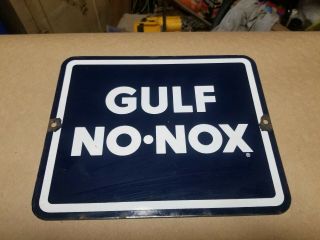 Gulf No Nox Porcelain Pump Plate Sign Vintage Gas Oil