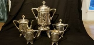 Ornate High Victorian 5 - Piece Meriden Silverplate Coffee Tea Set