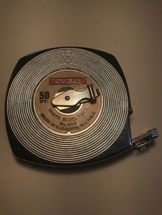Vintage Evans 50 Ft.  Steel Tape Measure No.  505 (white Steel Tape) Usa -