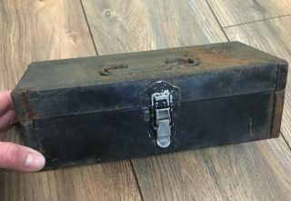 Vintage Black Metal Tool Box 9.  5 " X 3 " X 4.  5 Carpenter Handyman