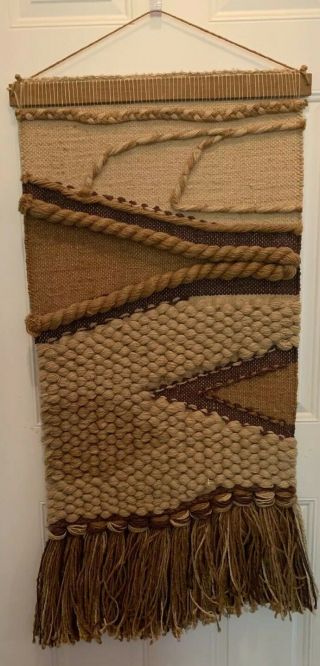 Vtg Large Macrame Woven Wall Hanging Tapestry Art Wall Decor 20 X 44”