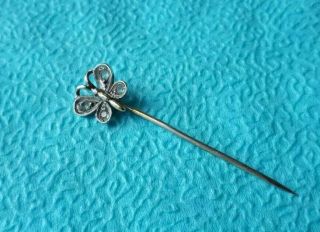 K.  Faberge Design Imperial Russian 84 Silver Tie Pin With Crystals