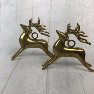 Vintage Solid Brass Reindeer Ornament Set Of Two