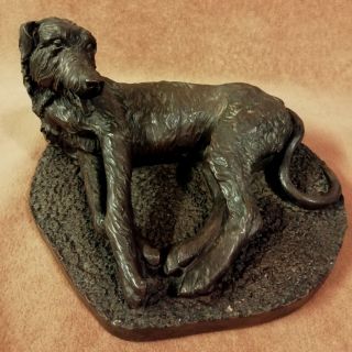 Early Heredities Cold Cast Bronze Figurine Of Irish Wolfhound In Lying Position,
