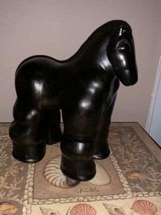 Unique Botero Style Black Trojan Horse Ceramic Sculpture