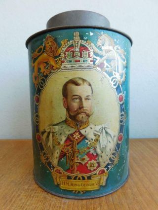 Fine Litho Printed Tea Caddy Tin Coronation Of King George V & Queen Mary C1911
