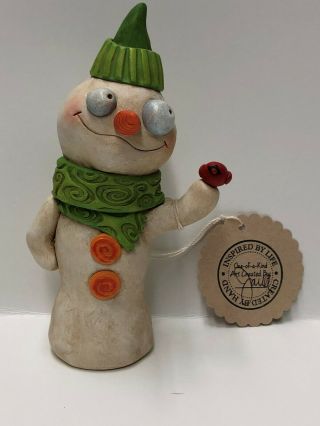 One Of A Kind Hand Formed Clay Whimsical Snowman - Janell Berryman