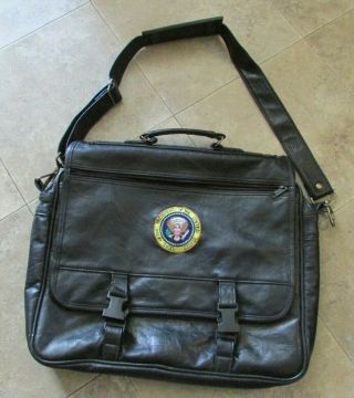 Black Leather Laptop Bag Briefcase Presidential Seal Embroidered Logo